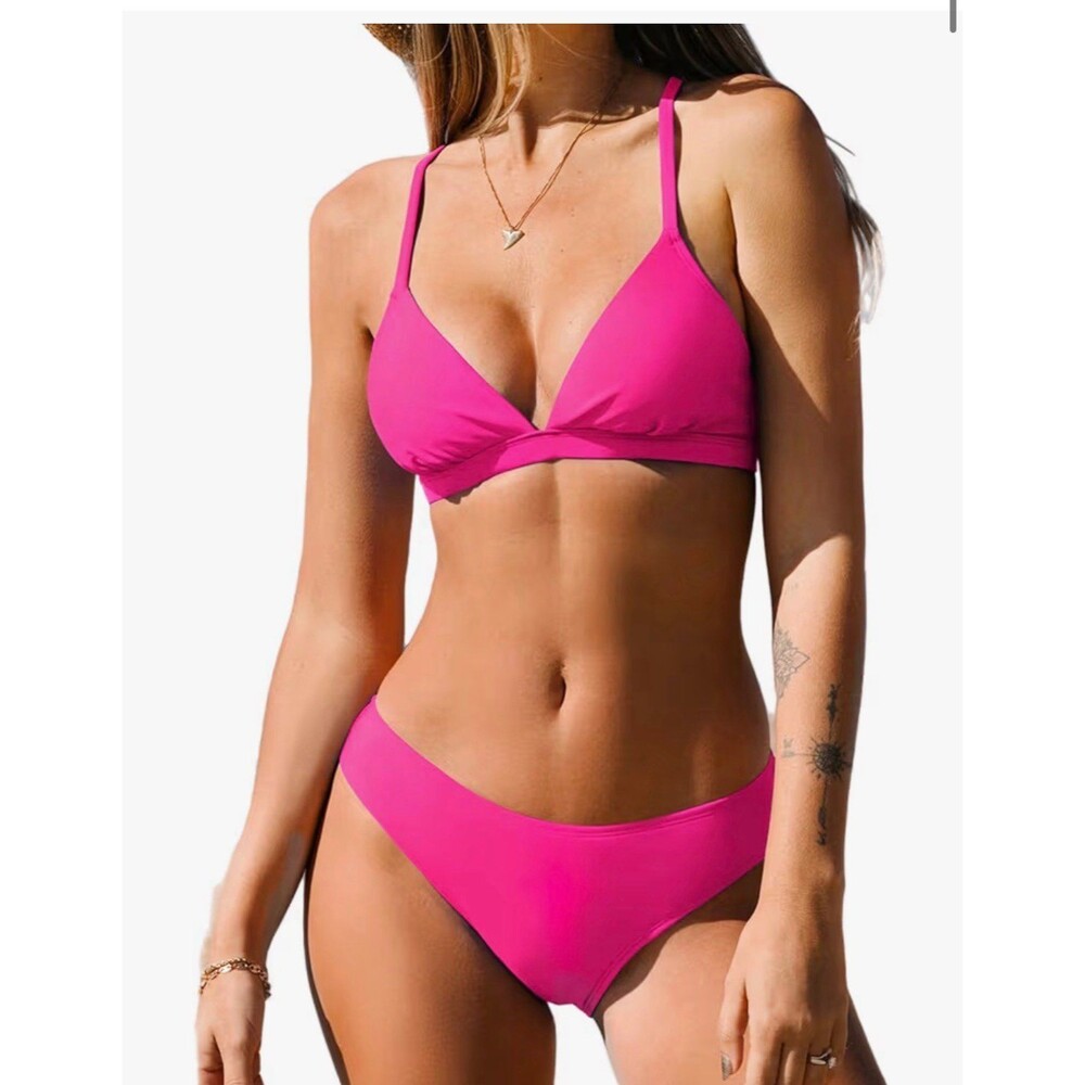 CUPSHE Bikini 2 Piece Set V Neck Low Rise Crisscross Back Tie Spaghetti Strap